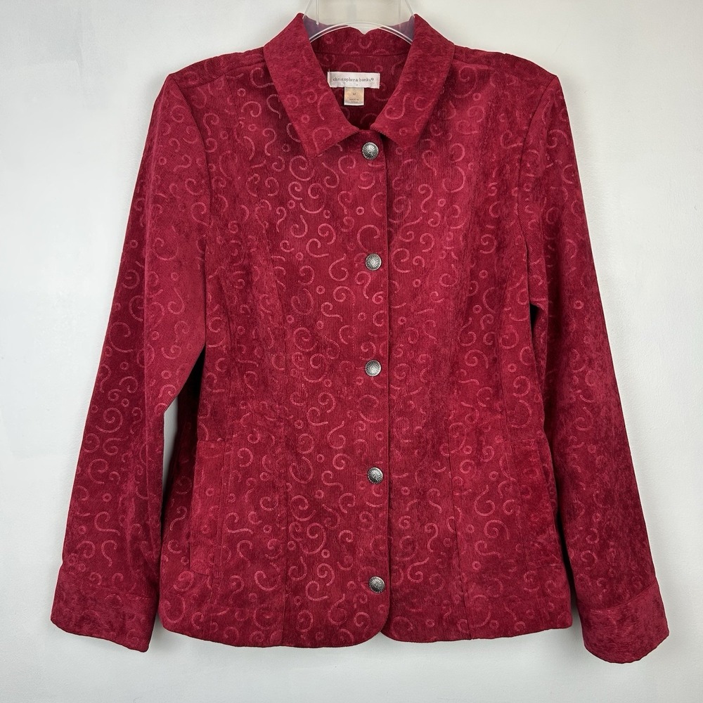 Vintage Christopher Banks Jacket Womens M Red Corduroy Button Blazer Pockets